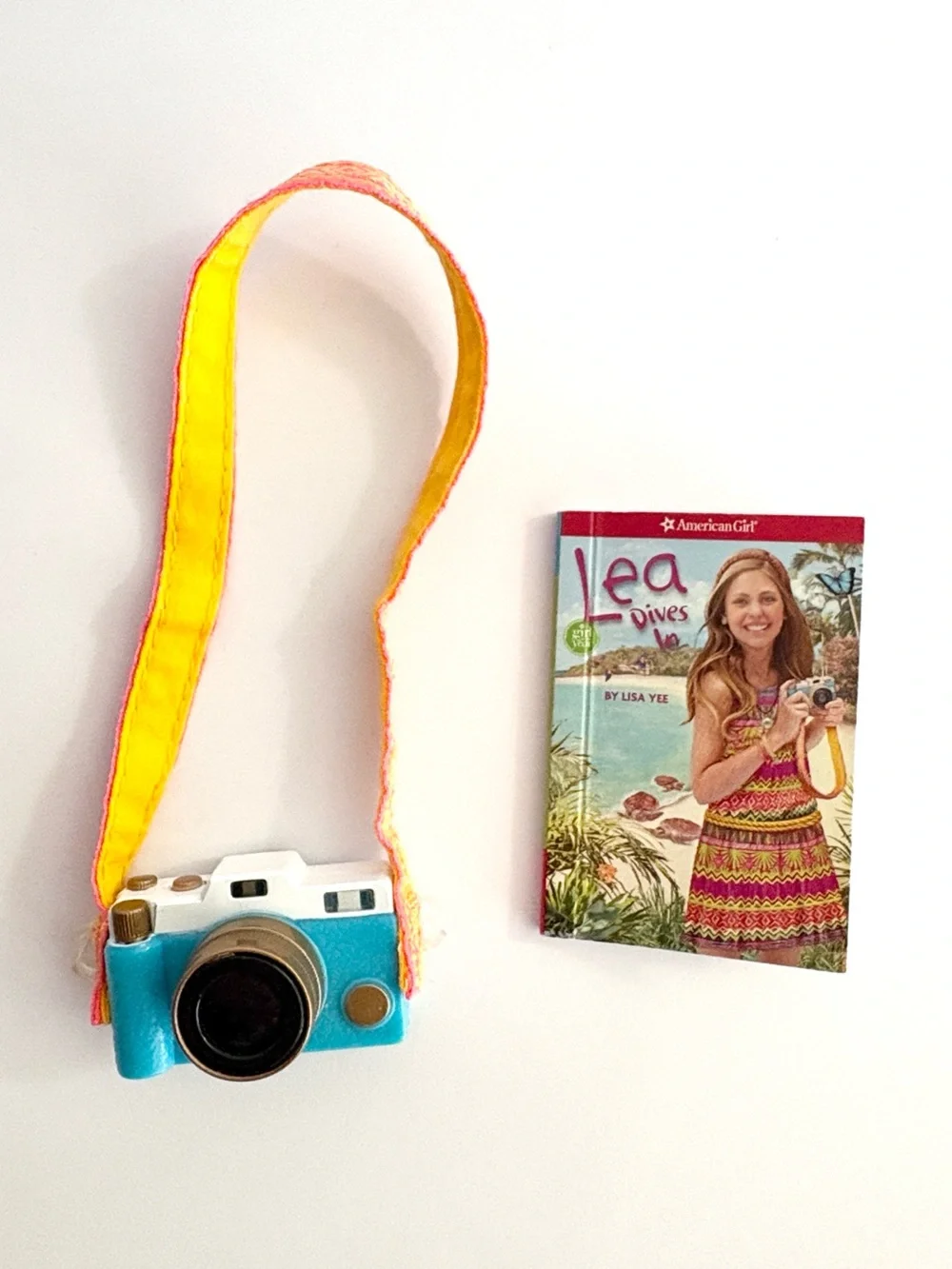 American Girl Lea camera and doll sized book